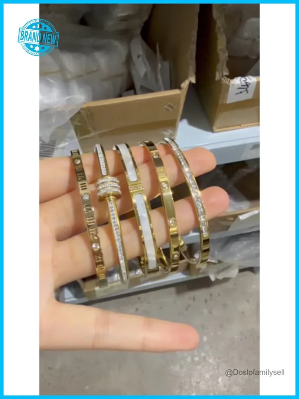 5-Piece Stainless Steel Bangle Bracelet Set, Gold Plated, Classic Stackable